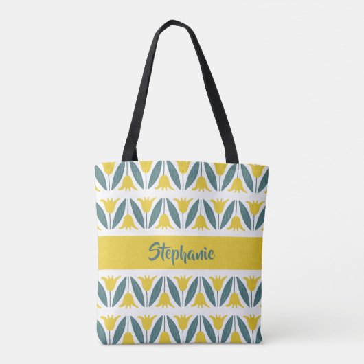 Mosterdgele tulpen bloemmotief tote bag (Achterkant)