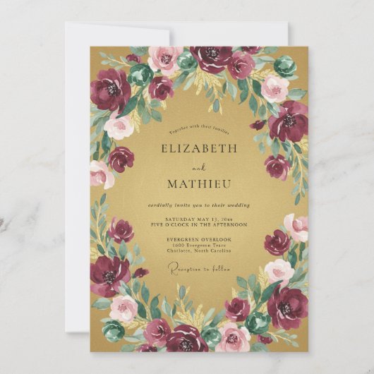 Mosterdpruim Krans Bruiloft Kaart (Voorkant)
