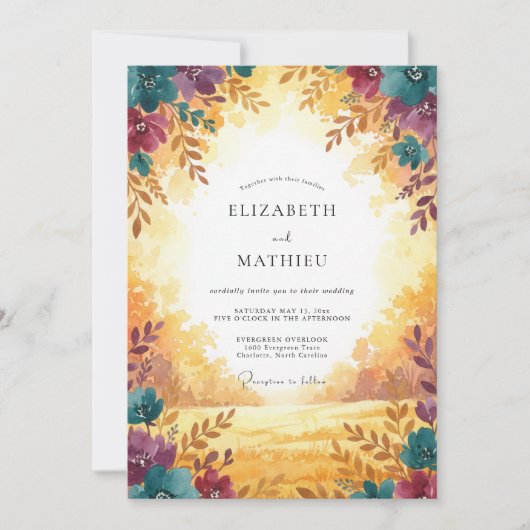 Mosterdpruim Loof Eucalyptus Bruiloft Kaart (Voorkant)