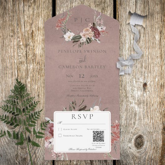  mosterdroze Floral met QR-code All In One Uitnodiging