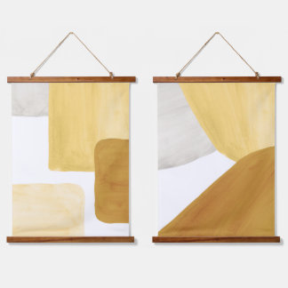 Mosterdtoon abstract hangend wandkleed