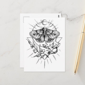 Mot en paddestoelen zwart en wit briefkaart