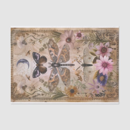 MOT EN VLINDER BLOEMEN DECOUPAGE WEEFSEL PAPIER (Voorkant)