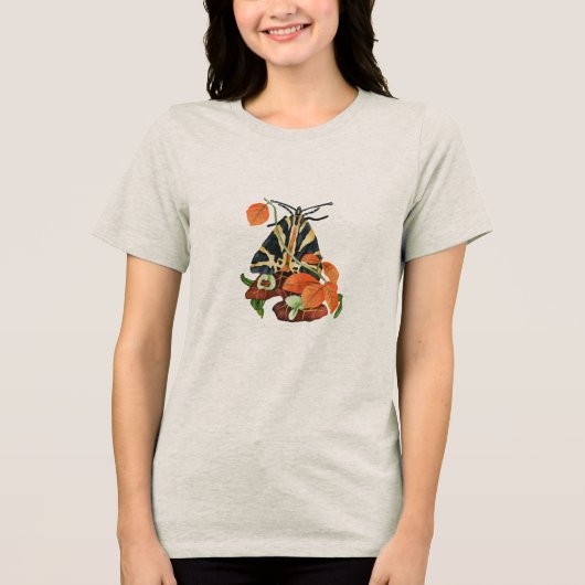 mot met oranje bladeren Tri-Blend shirt (Voorkant)