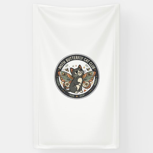 Mot Vlinder Kat POD Vector Kunst - Mot Vlinder Spandoek (Verticaal)