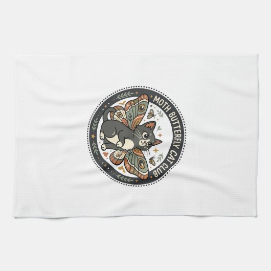 Mot Vlinder Kat POD Vector Kunst - Mot Vlinder Theedoek (Horizontaal)