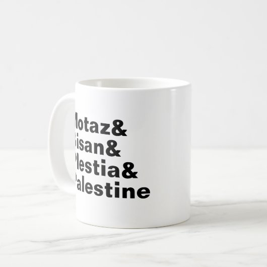 Motaz & Bisan & Plestia & Palestina - vrije pers Koffiemok (Voorkant links)