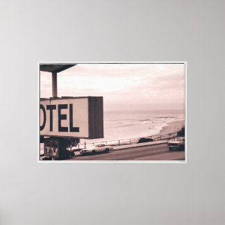 Motel aan de Zee Vintage Kust Gelijnd Canvas Afdruk