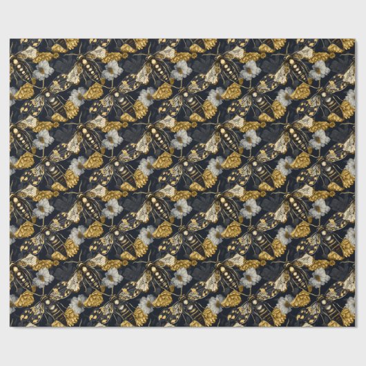 Moten en goudsbloemen Geel en zwart Gotisch Cadeaupapier (Vlak)