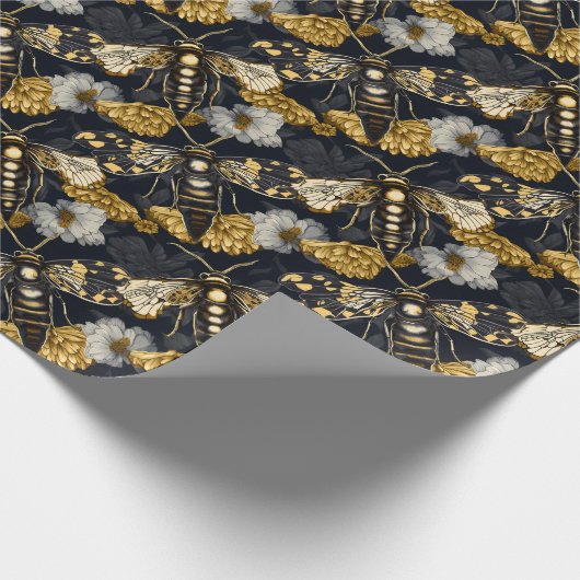 Moten en goudsbloemen Geel en zwart Gotisch Cadeaupapier (Hoek)