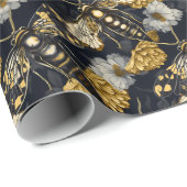 Moten en goudsbloemen Geel en zwart Gotisch Cadeaupapier (Rol Hoek)