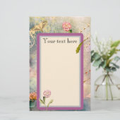Moten en pansies, gepersonaliseerde romantische ar briefpapier (Staand voorkant)