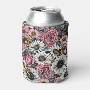 Moten op bloem mengen in roze en grijs blikjeskoeler