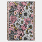 Moten op bloem mengen in roze en grijs deken (Voorkant Verticaal)