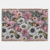 Moten op bloem mengen in roze en grijs deken (Voorkant)