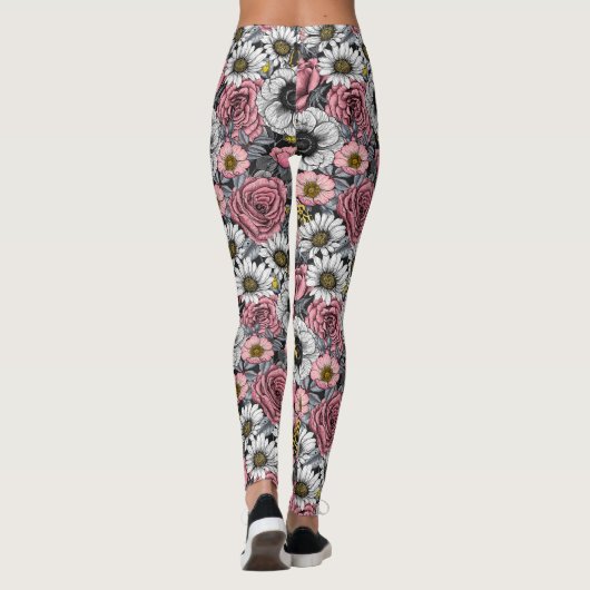 Moten op bloem mengen in roze en grijs leggings (Achterkant)