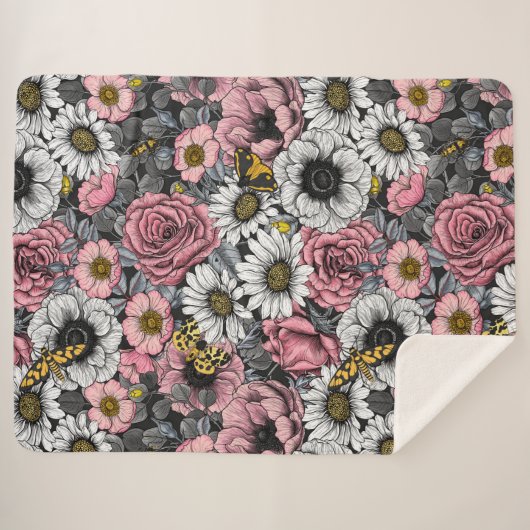 Moten op bloem mengen in roze en grijs sherpa deken (Voorkant (horizontaal))