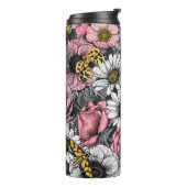 Moten op bloem mengen in roze en grijs thermosbeker (Gedraaid links)