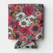 Moten op bloemenmix in rood en grijs blikjeskoeler (Voorkant)