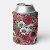 Moten op bloemenmix in rood en grijs blikjeskoeler (Blikje Achterkant)