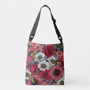 Moten op bloemenmix in rood en grijs crossbody tas