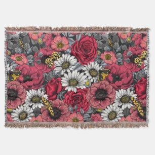Moten op bloemenmix in rood en grijs deken