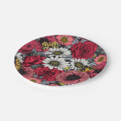 Moten op bloemenmix in rood en grijs papieren bordje (Gekanteld)