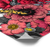 Moten op bloemenmix in rood en grijs poster (Hoek)