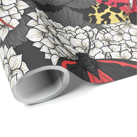 Moten op witte hydrangea cadeaupapier (Rol Hoek)