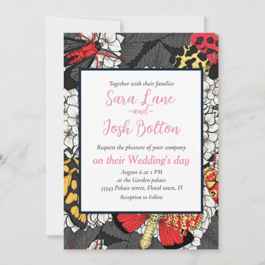 Moten op witte hydrangea kaart (Voorkant)