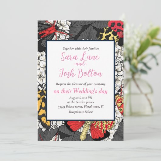 Moten op witte hydrangea kaart (Staand voorkant)