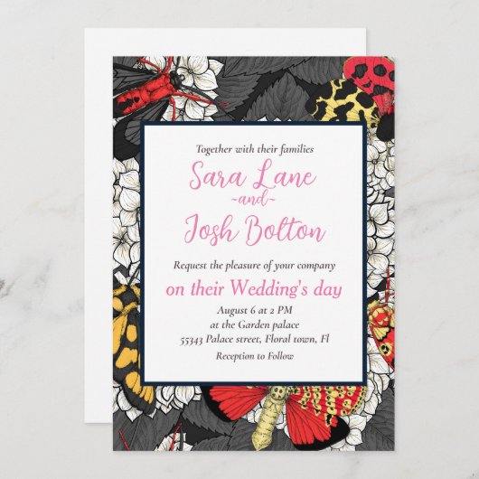 Moten op witte hydrangea kaart (Voorkant / Achterkant)