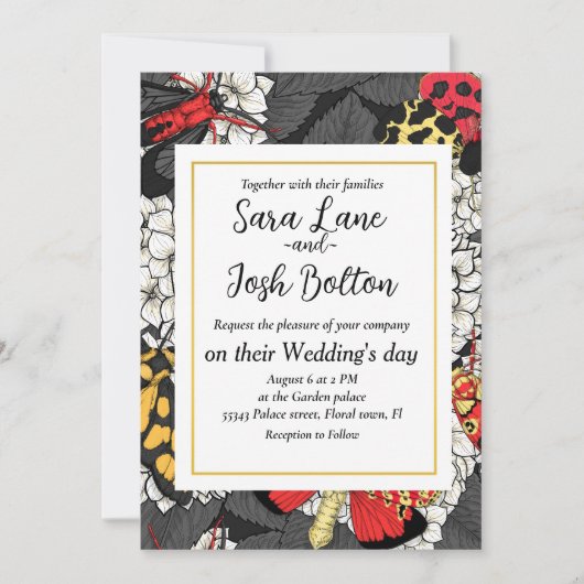 Moten op witte hydrangea kaart (Voorkant)