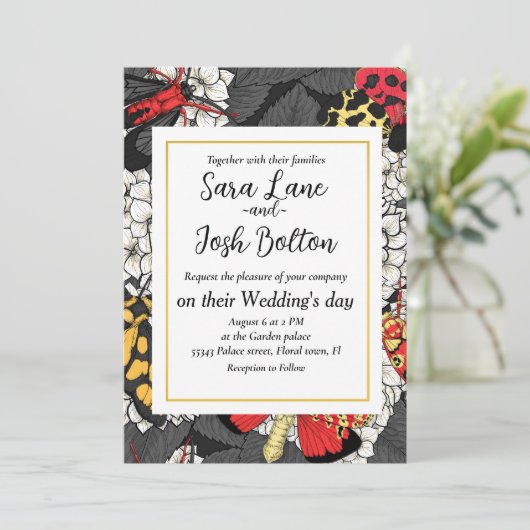 Moten op witte hydrangea kaart (Staand voorkant)