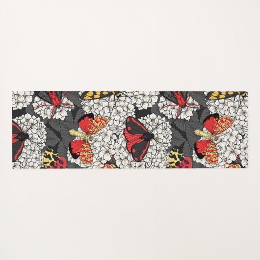 Moten op witte hydrangea yogamat (Achterkant (horizontaal))