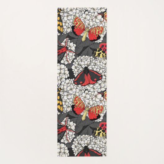 Moten op witte hydrangea yogamat (Achterkant)