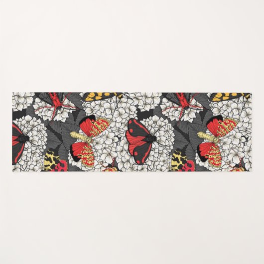 Moten op witte hydrangea yogamat (Voorkant (horizontaal))