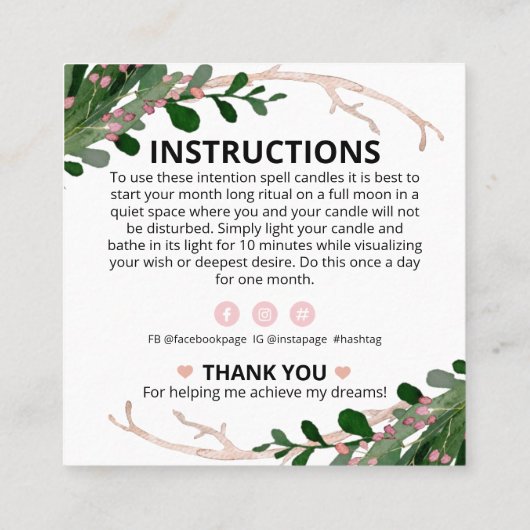 Moth and Moon Candle Inention Spell Vierkante Visitekaartje (Achterkant)