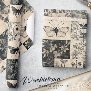 Moth & Botanical Grunge Halloween Collage Cadeaupapier