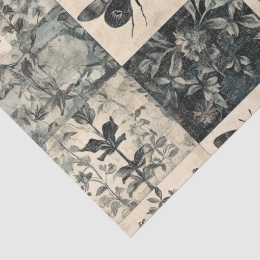 Moth & Botanical Grunge Halloween Collage Tissuepapier (Detail)