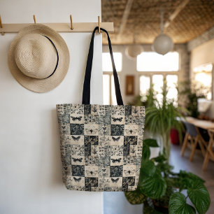 Moth & Botanical Grunge Halloween Collage Tote Bag