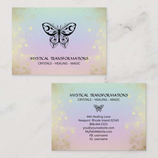 *~* Moth Butterfly Magic Boho Rainbow Pastel Visitekaartje (Voorkant / Achterkant)