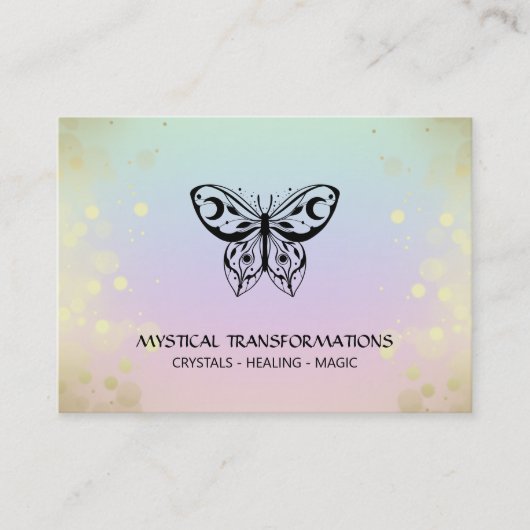 *~* Moth Butterfly Magic Boho Rainbow Pastel Visitekaartje (Voorkant)