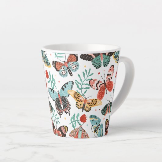 Moth Butterfly Pattern Latte Mok (Rechterhoek)