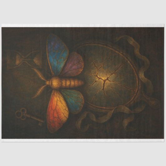 Moth Cracked Mirror & Key Decoupage Papier LGBTQ (Voorkant)