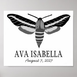 MOTH Elegant Insect CUSTOM BABY NAAM GEBOORTEDATUM Poster