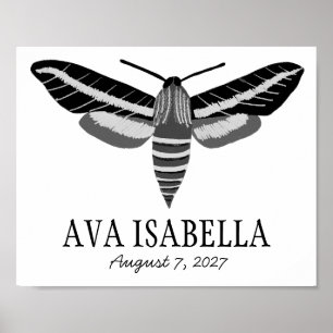 MOTH Elegant Insect CUSTOM BABY NAAM GEBOORTEDATUM Poster