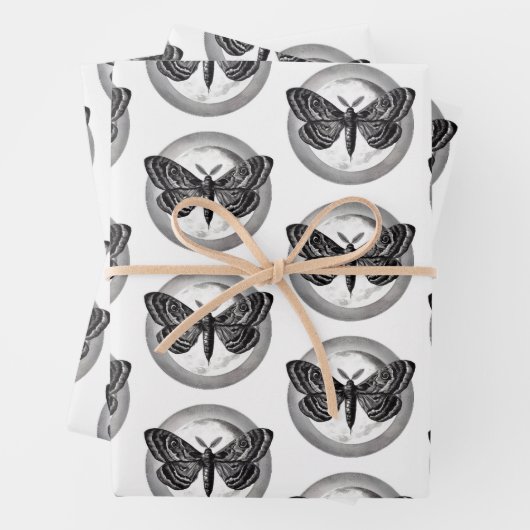 Moth en Maan Wrapping Paper Flat Sheet Set van 3 (In situ)