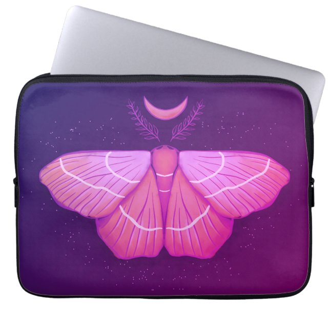 Moth en Moon Paarse magische heks Laptop Sleeve (Voorkant)