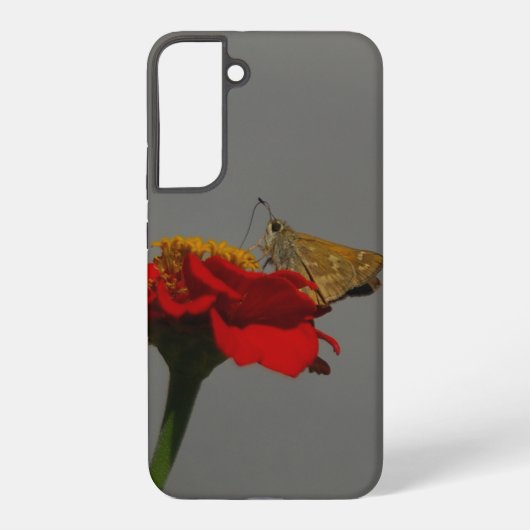 Moth en Red Zinnia Samsung Galaxy Hoesje (Achterkant)